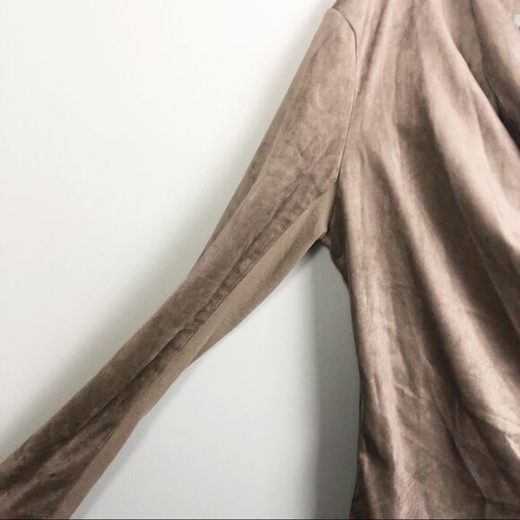 VIGOSS | Faux Suede Asymmetrical Tan Moto Jacket Zip Front Drape L - Picture 6 of 7